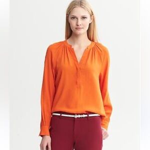 366 Banana Republic Orange Blouse S Long Sleeve Lightweight V Neck Banded Cuffs